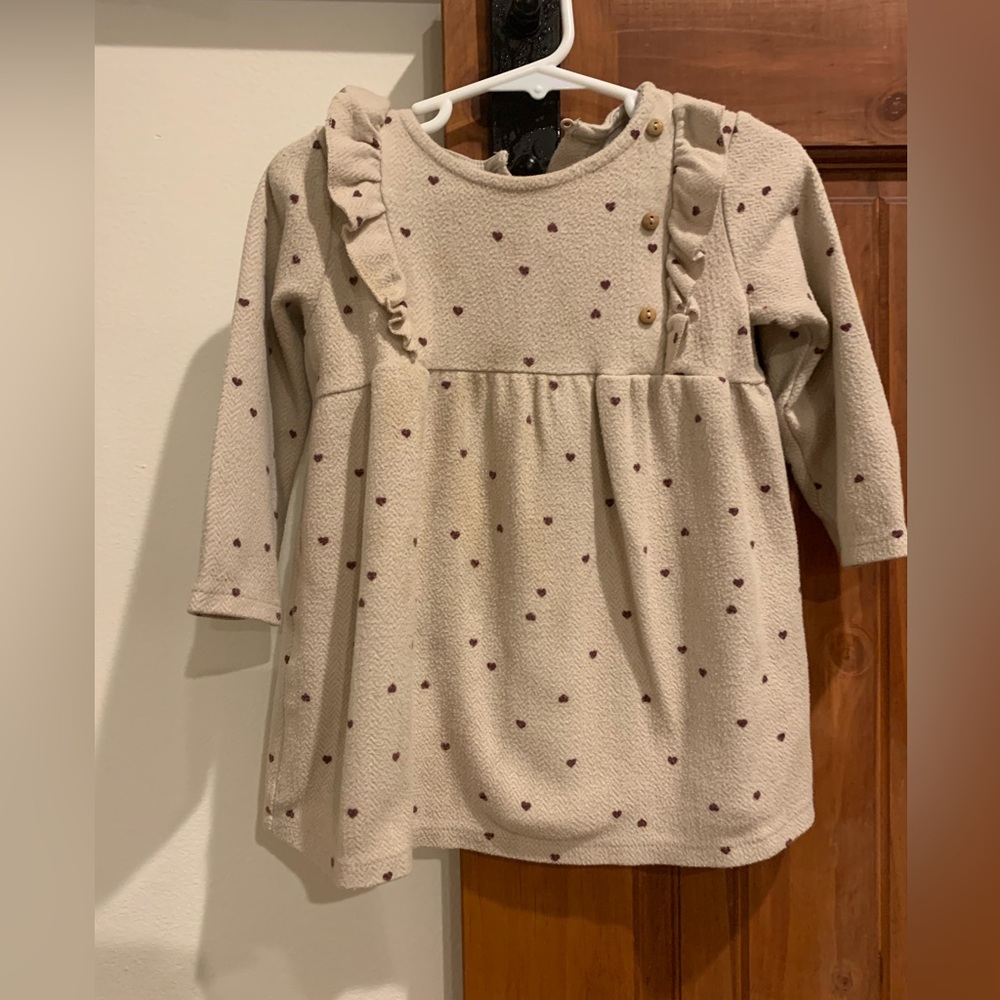 Zara girls beige dress with red hearts and ruffles